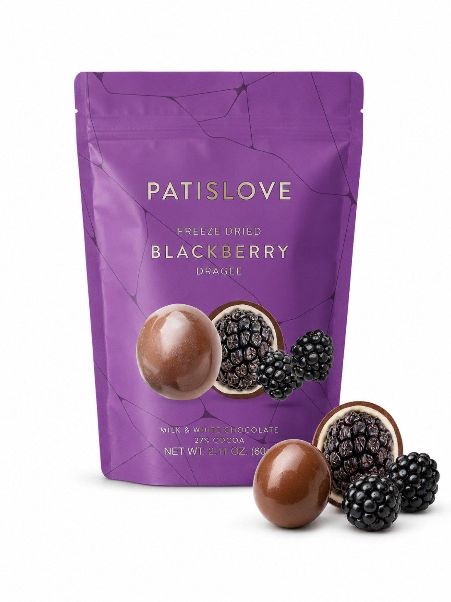 PATISLOVE Schokolade Patislove Brombeer Dragee – Gefriergetrocknet in Schweizer Schokolade, 60 g, Gefriergetrocknet, Mit echter Schweizer Schokolade