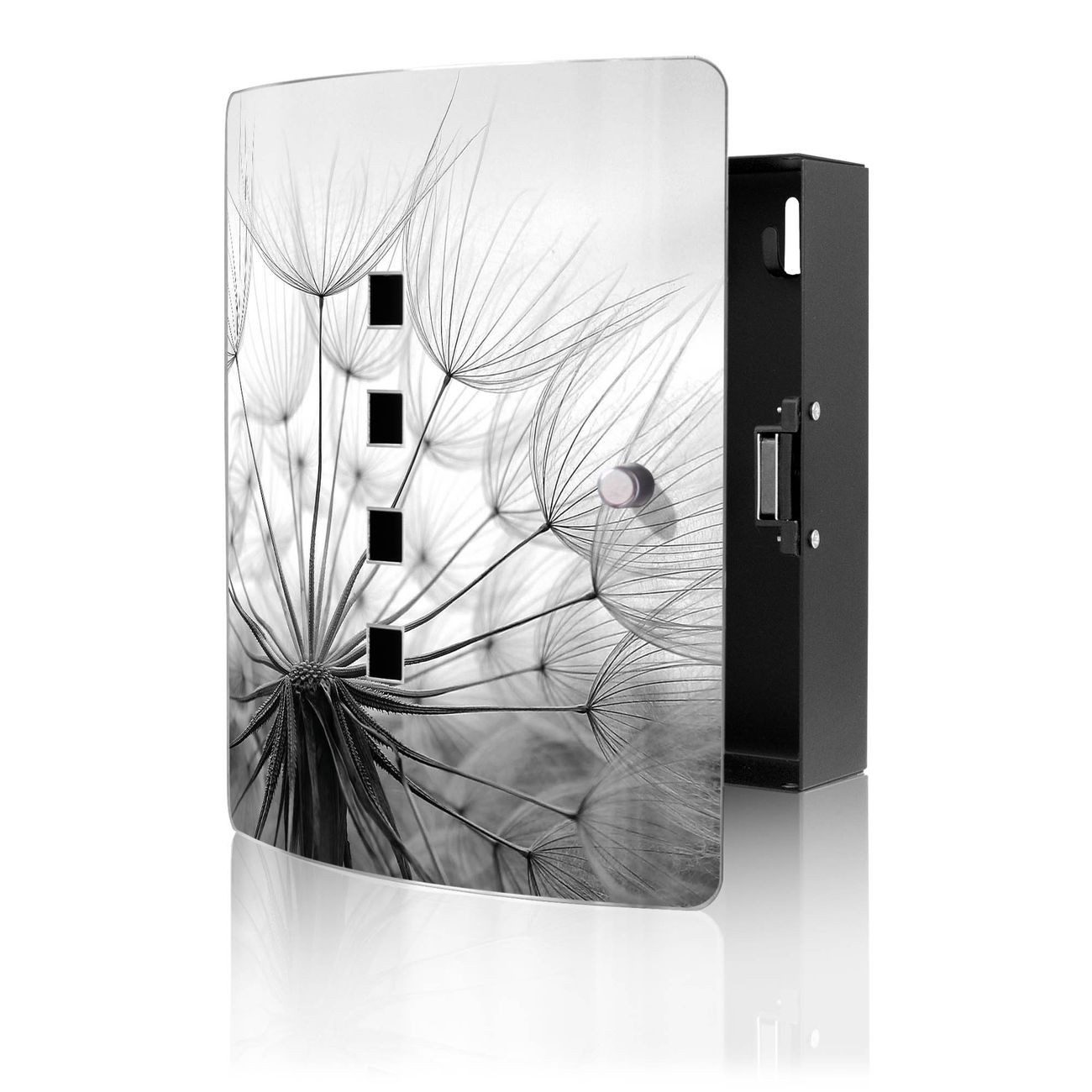 banjado Schlüsselkasten Edelstahl mit Motiv Ready For Takeoff (verstellbarer Magnetverschluss, mit 10 Haken, gebogene Tür, einstellbarer Magnet), 24 x 21,5 x 7 cm