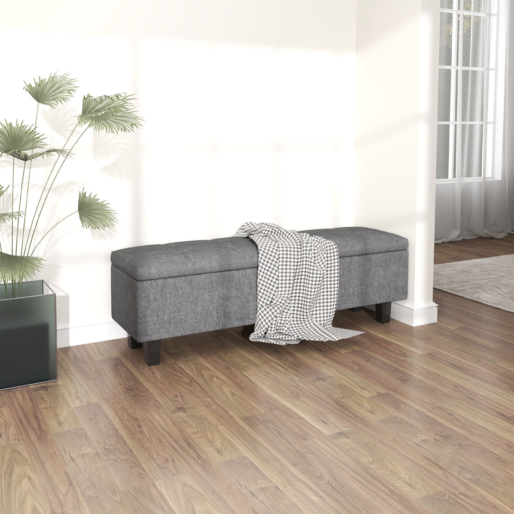 REDOM Polsterbank Sitzbank Dunkelgrau 138x40x45 cm, Stauraum, Leinenoptik, Holzbeine (Packung, 1-St., Polsterbank für Flur, Schlafzimmer & Wohnzimmer), Stilvolle Bettbank mit bequemer Sitzfläche & Aufbewahrung