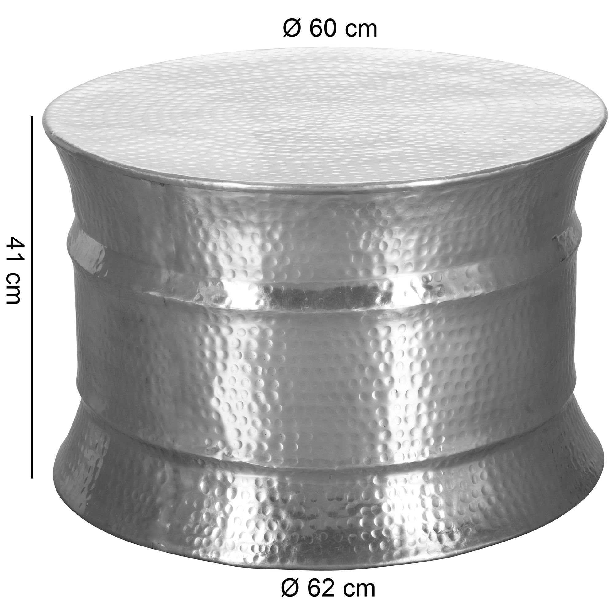 cm Aluminium Wohnling Sofatisch Rund), Kleiner Silber Hammerschlag WL5.463 Couchtisch (62x41x62 Orientalisch Wohnzimmertisch,