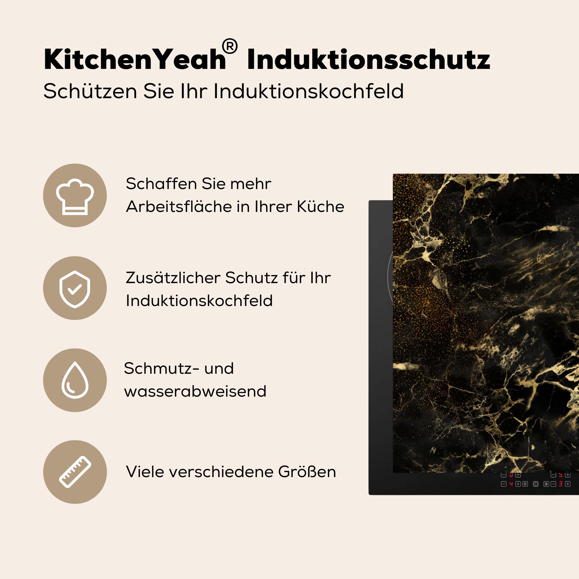 MuchoWow Herdblende-/Abdeckplatte Gold küche Vinyl, tlg), - cm, Arbeitsplatte Ceranfeldabdeckung, 78x78 - Vintage, für Schwarz - (1 Luxus