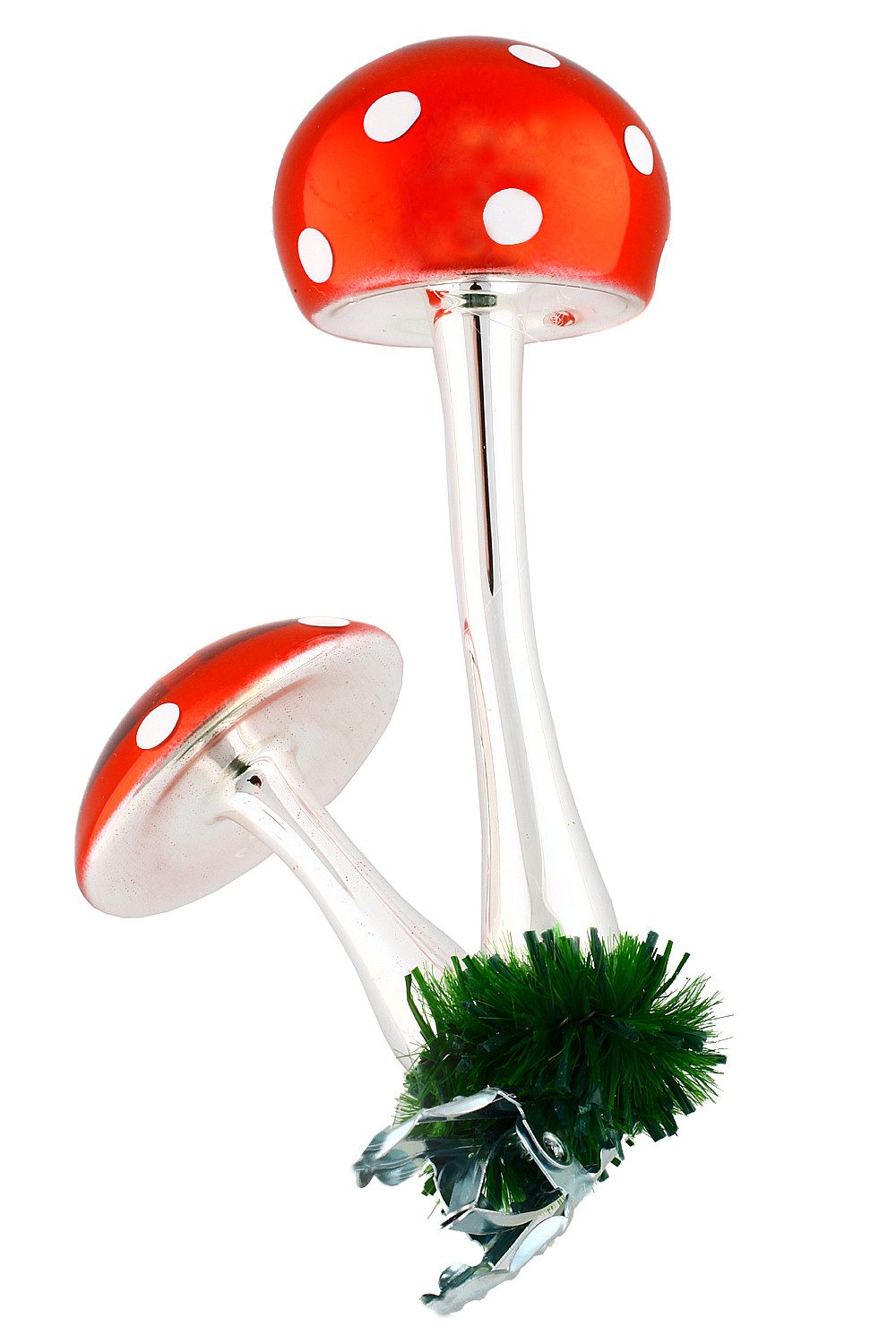 Hamburger Weihnachtskontor Christbaumschmuck Fliegenpilzpaar mit Clip rot weiß, Dekohänger - mundgeblasen - handdekoriert