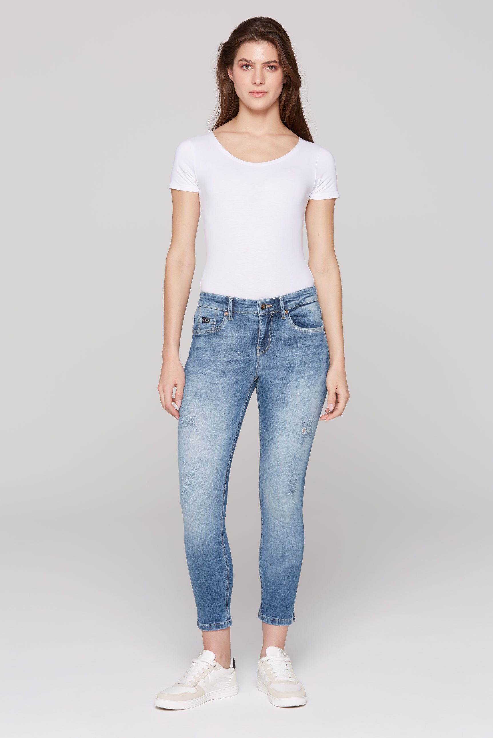 SOCCX Slim-fit-Jeans mit Schlitz am Saum
