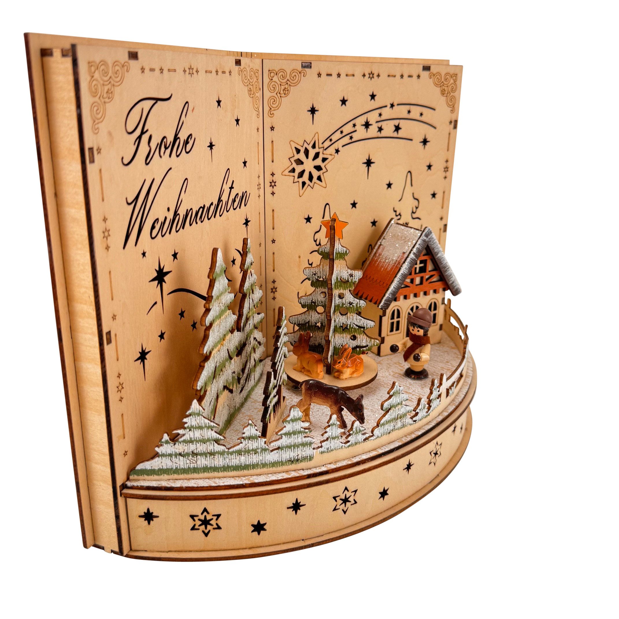 Online-Fuchs Weihnachtsdorf - Buch aus Holz mit LED-Beleuchtung & Timer - Weihnachtsdeko, praktische 6-Stunden Timerfunktion – Bild 3 von 3