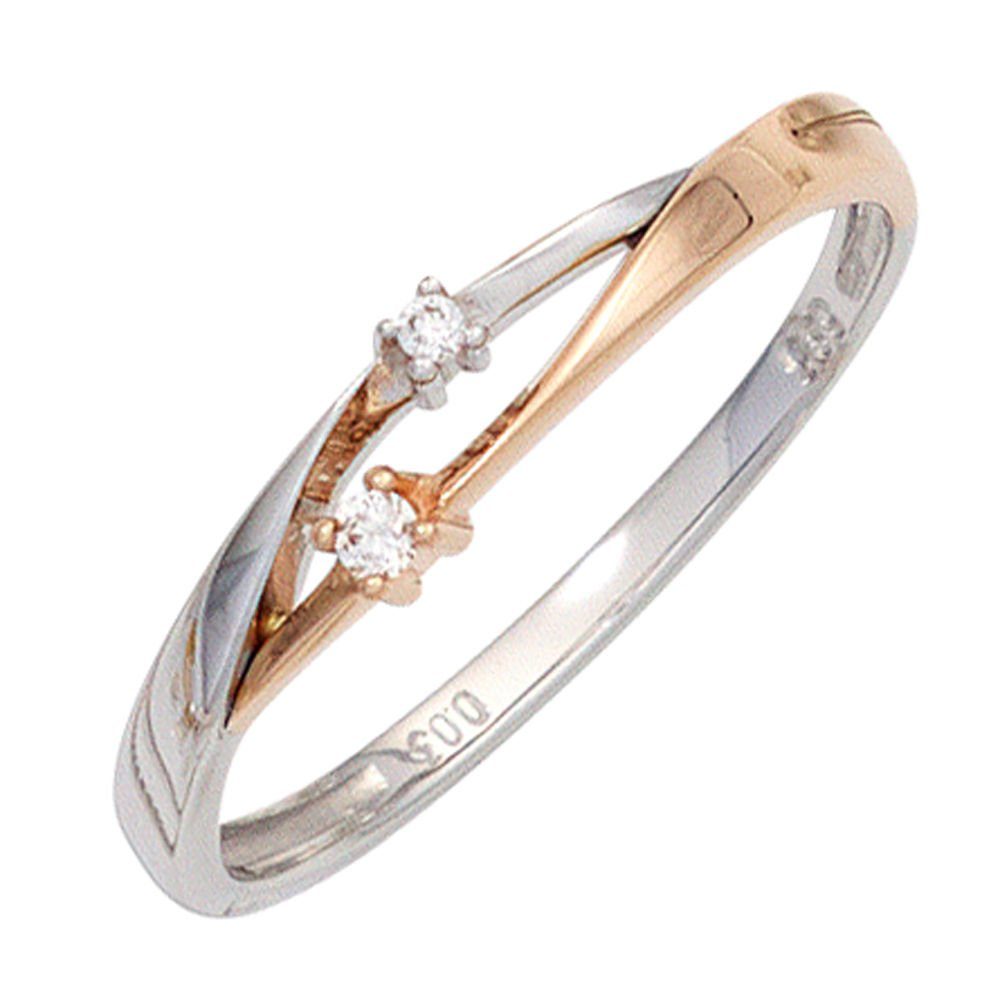 Schmuck Krone Diamantring Ring Damenring mit 2 Diamanten Brillanten 585 Gold Weißgold Rotgold bicolor, Gold 585