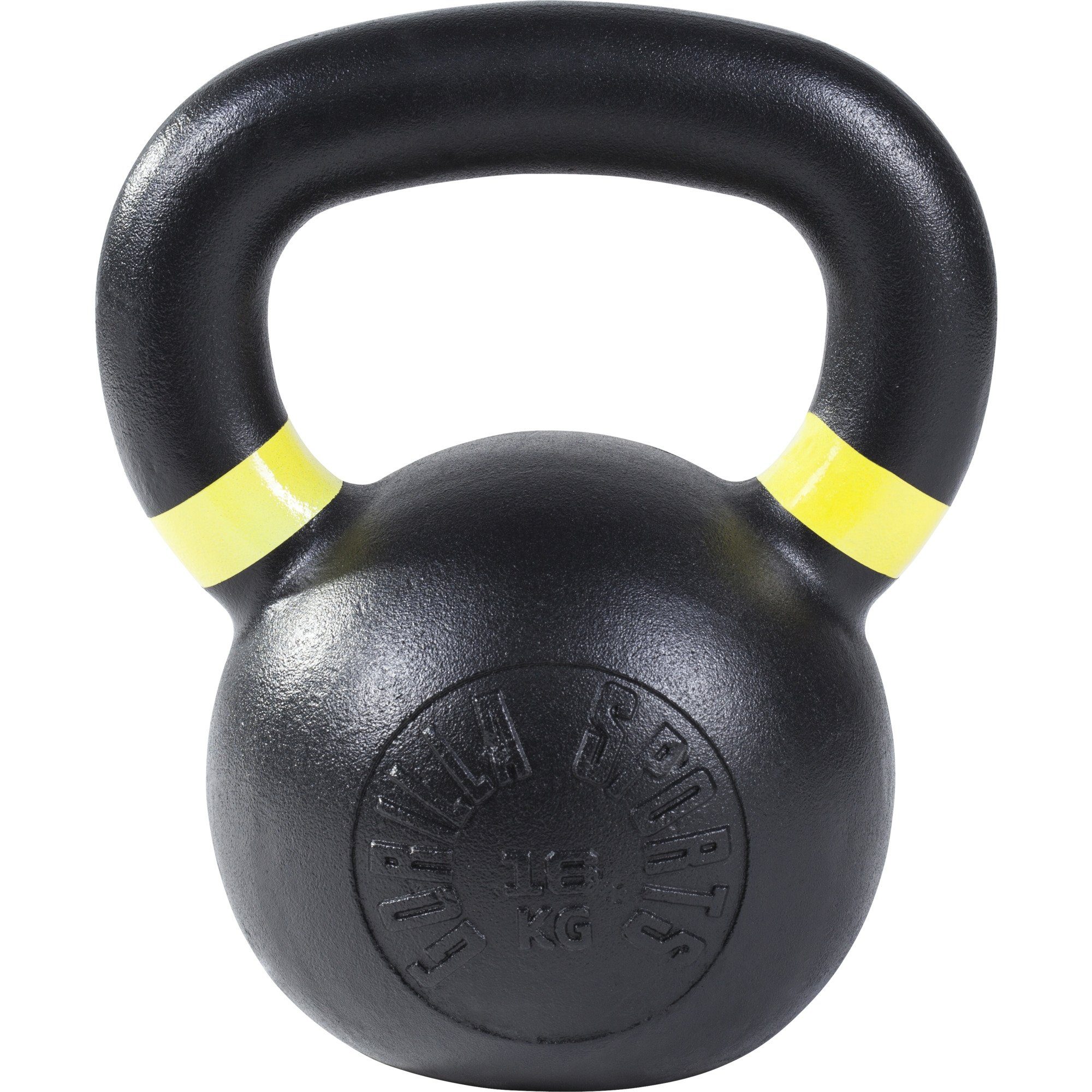 GORILLA SPORTS Kettlebell Gusseisen, Schwarz mit Farbmarkierungen - Kugelhantel, Kugelgewicht 16 KG