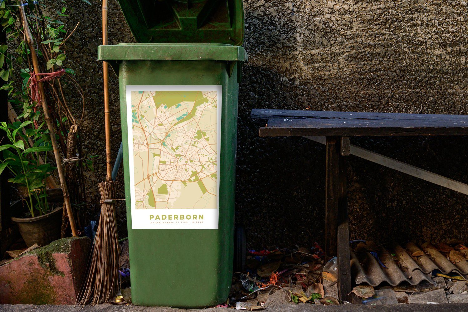 St), - - Stadtplan Sticker, Abfalbehälter Wandsticker MuchoWow Jahrgang Paderborn Mülltonne, Mülleimer-aufkleber, Karte (1 - Container,