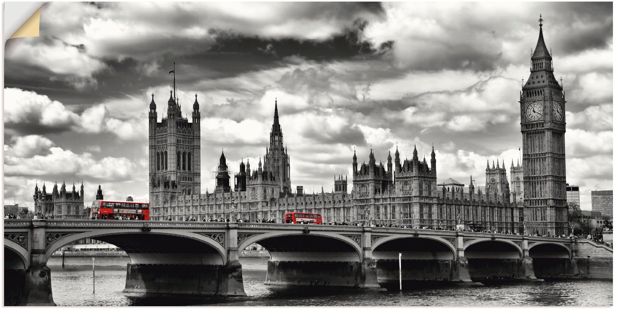 als Westminster Alubild, & Artland Leinwandbild, Wandbild Wandaufkleber (1 versch. Poster Buses, oder Größen St), in London Red Großbritannien Bridge
