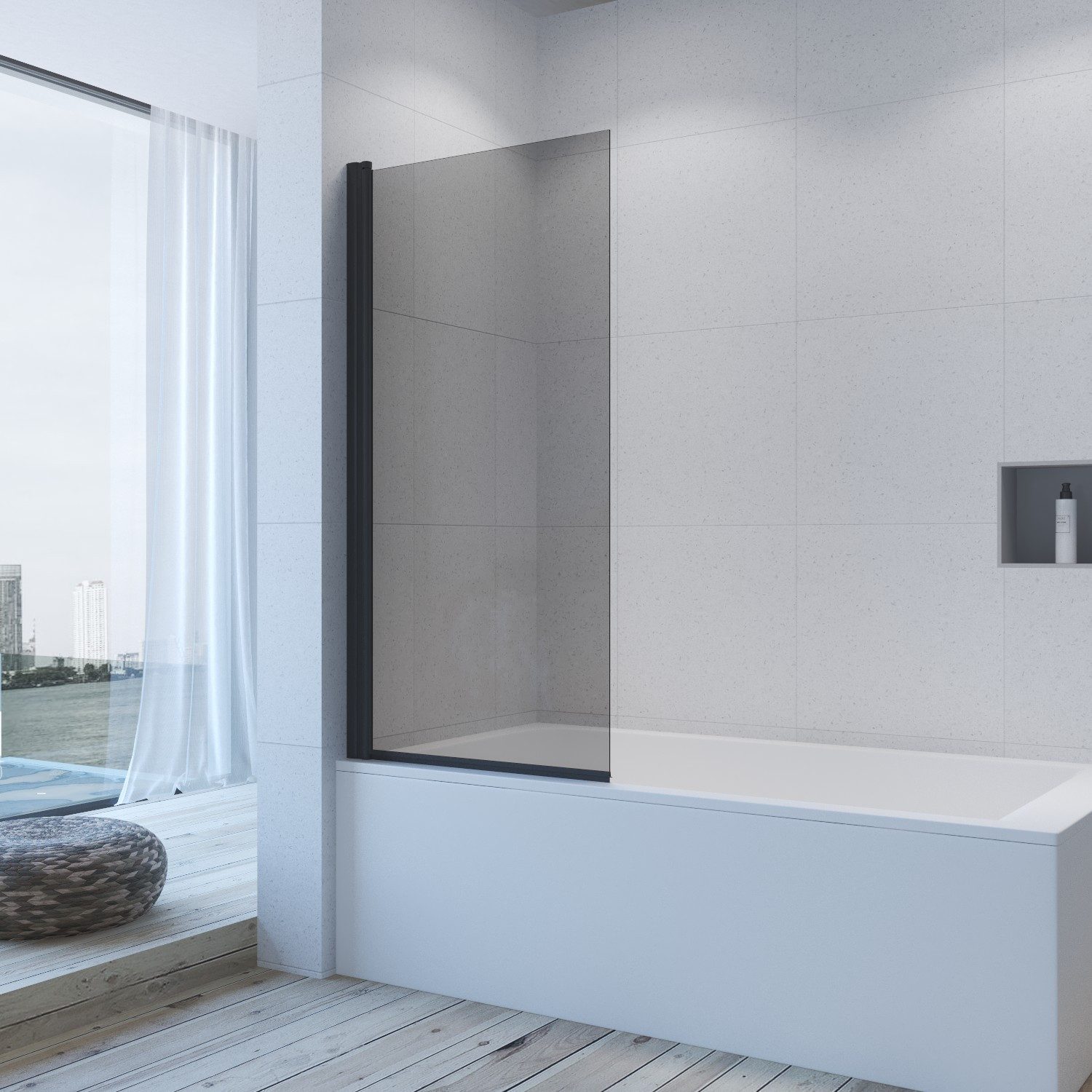 AQUABATOS Badewannenaufsatz Badewannenaufsatz eck schwarz 1 teilig 2 teilig 3 teilig