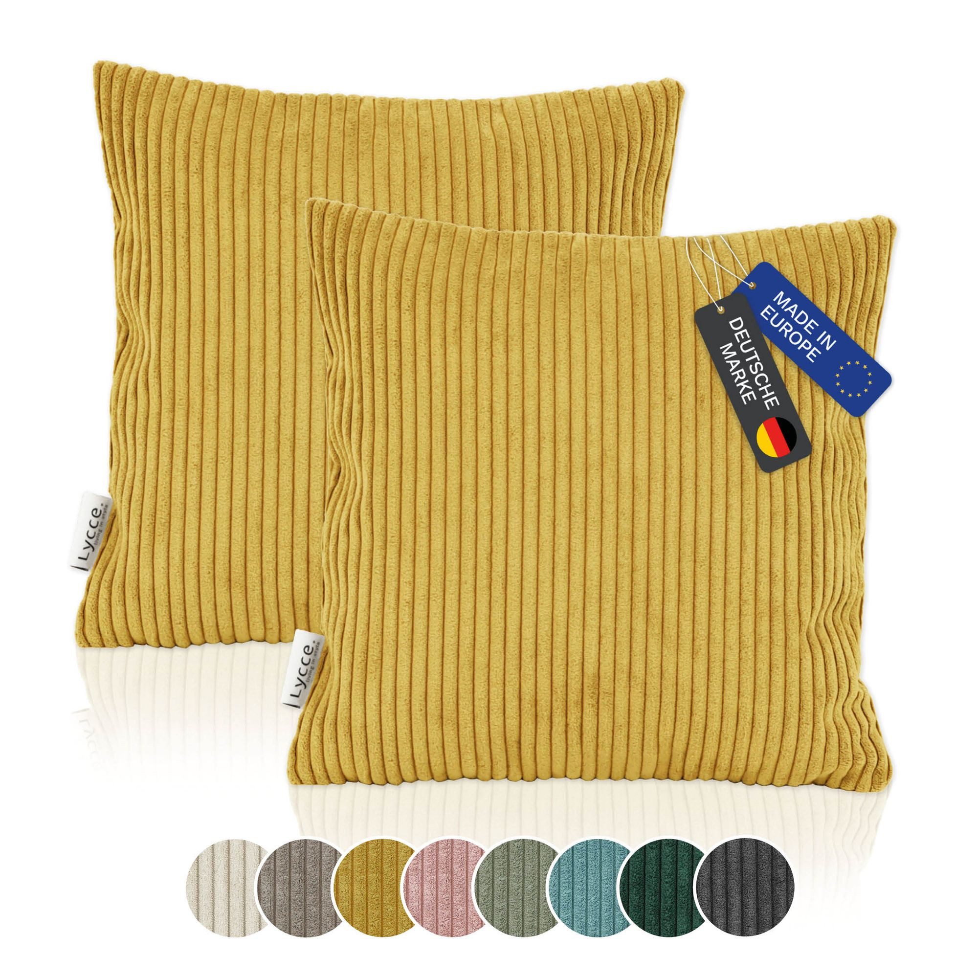 Lycce Dekokissen Kissenbezug 2er Set CORD Stoff (40 x 40 cm) mit Reißverschluß