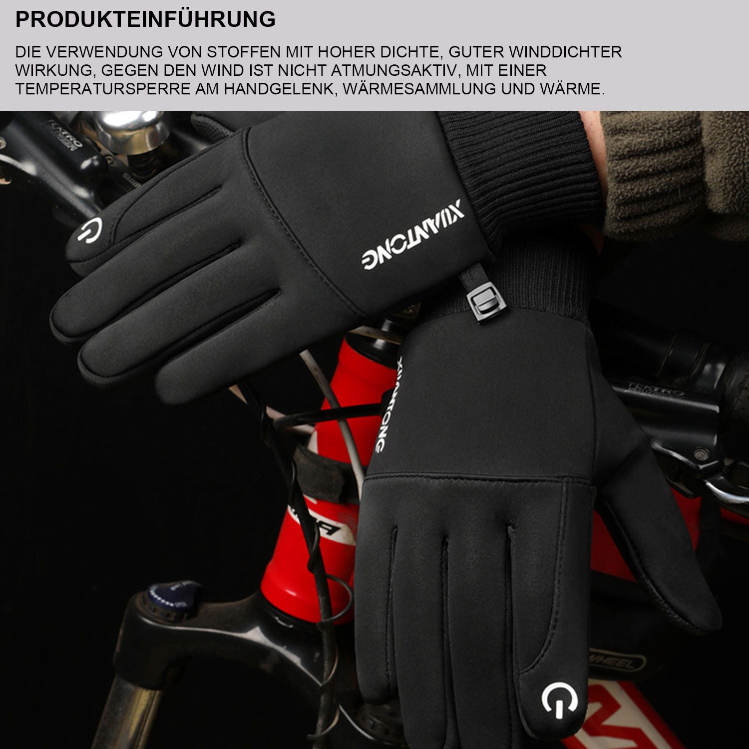 Refttenw Fleecehandschuhe Herren Damen Winterhandschuhe Motorrad Fahrrad Handschuhe Winddichte Touchscreen Anti-Rutsch