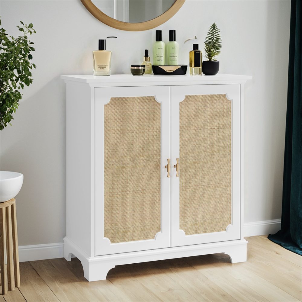 MODFU Sideboard Anrichte, Modernes Weinschrank (Rattan Sideboard mit dekorativen Rattan-Türen – Multifunktionales Buffet., 1 St., 38 cmx 80 cmx 86 cm), mit Rattan-Dekortüren