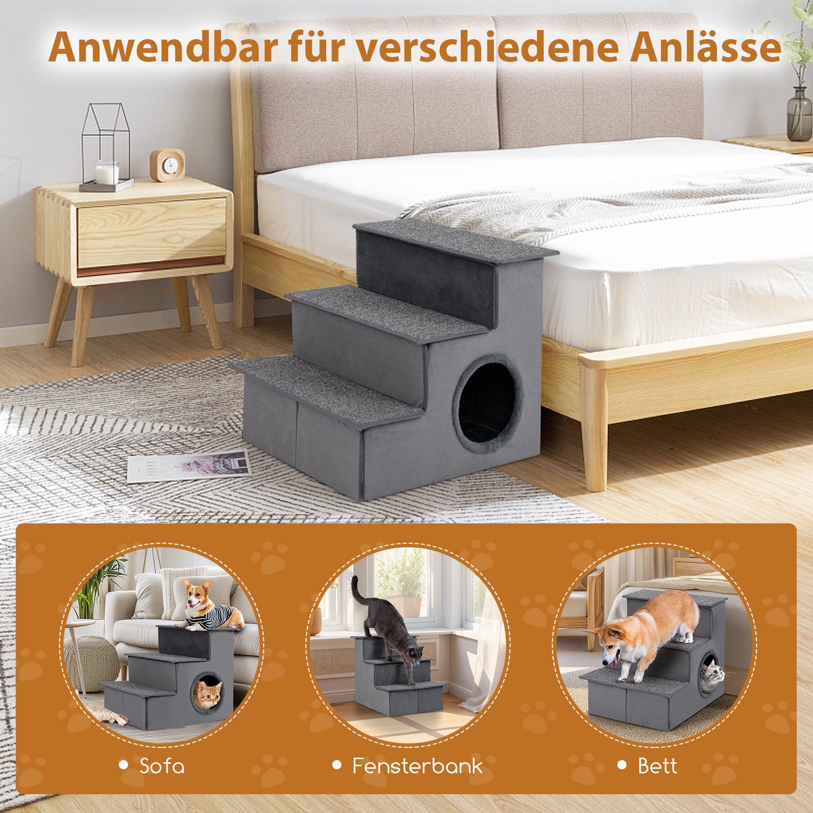 KOMFOTTEU Haustiertreppe, 3-Stufen Hundeleiter, mit weicher günstig online kaufen