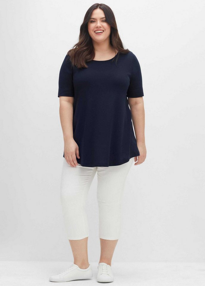 Sheego T-Shirt Longshirt Kurzarm mit abgerundetem Saum