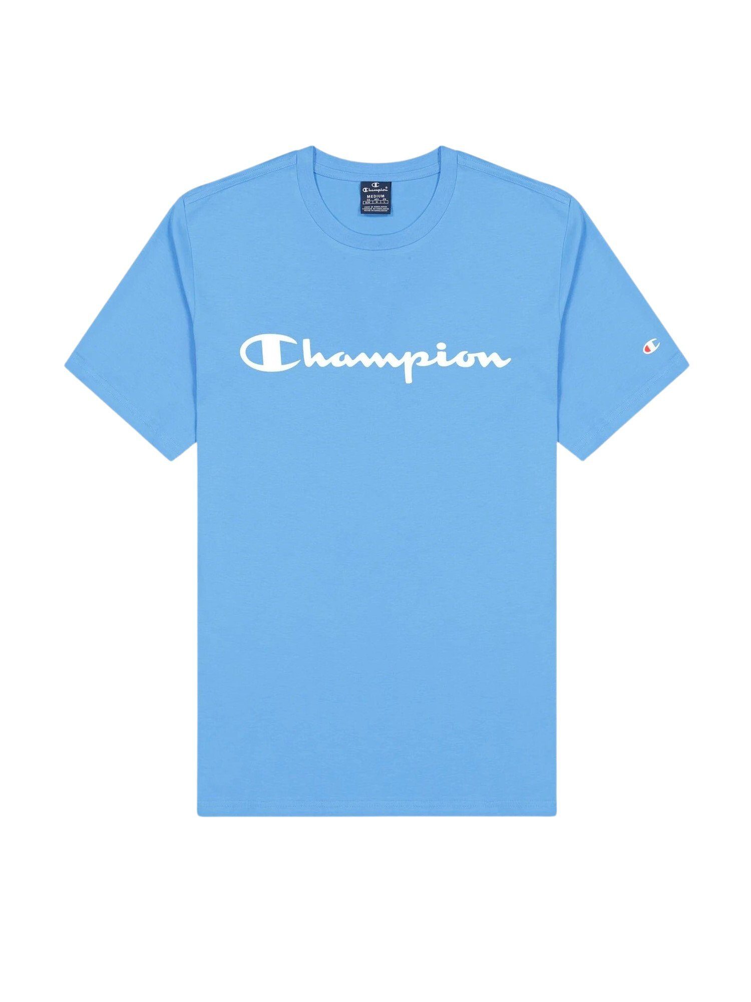 Champion Shirt T-Shirt mit Baumwolle aus hellblau Rundhals-T-Shirt