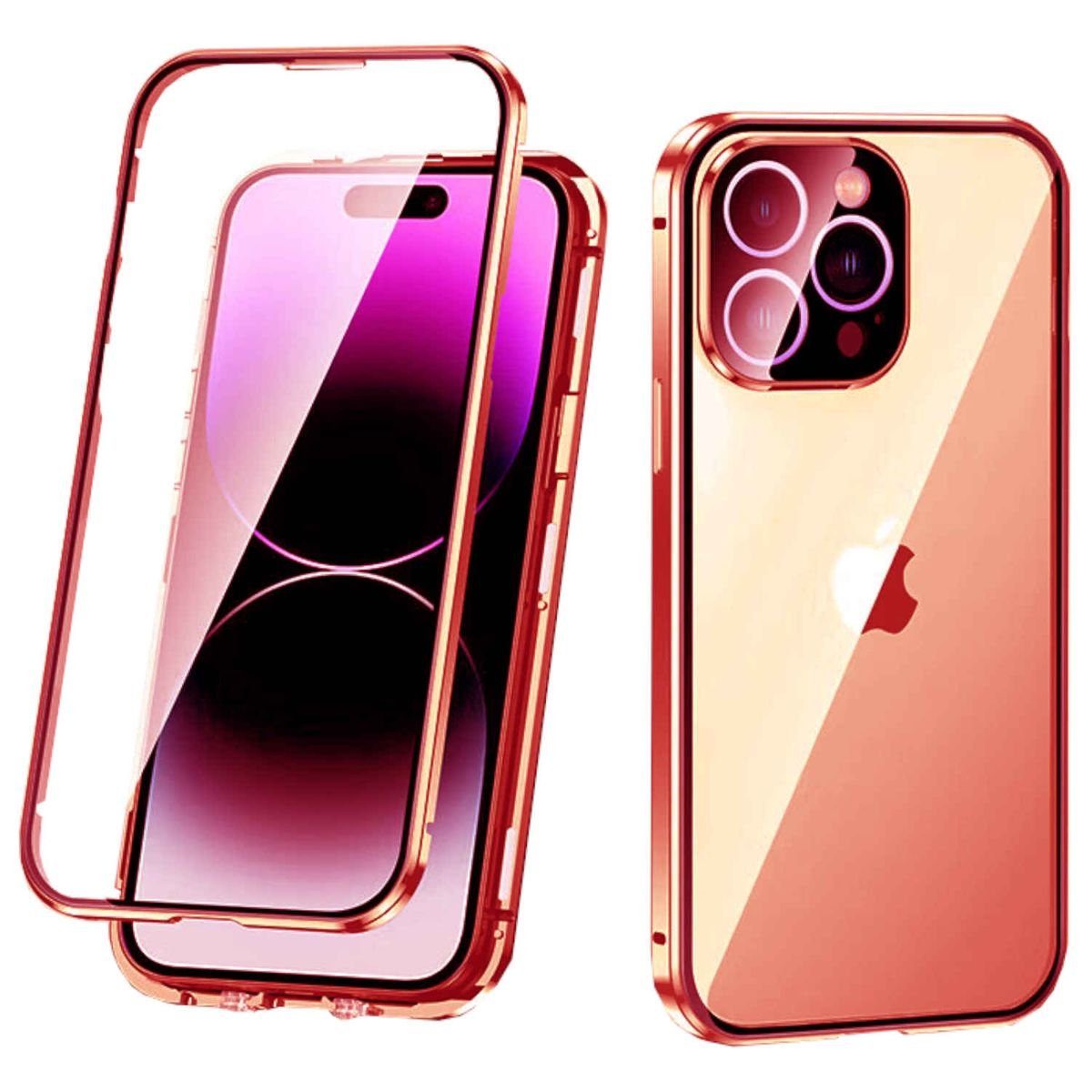 Wigento Handyhülle Beidseitiger 360 Grad Magnet / Glas Case Bumper für Apple iPhone 14 Pro Handy Tasche Case Hülle Cover New Style