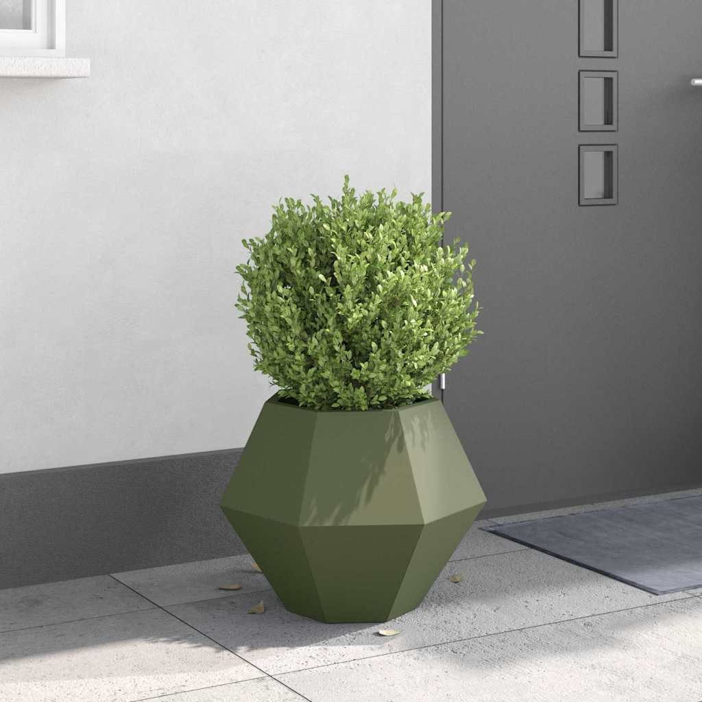 vidaXL Blumentopf Pflanzkübel Olivgrün 50 x 50 x 40 cm Stahl (1 St)