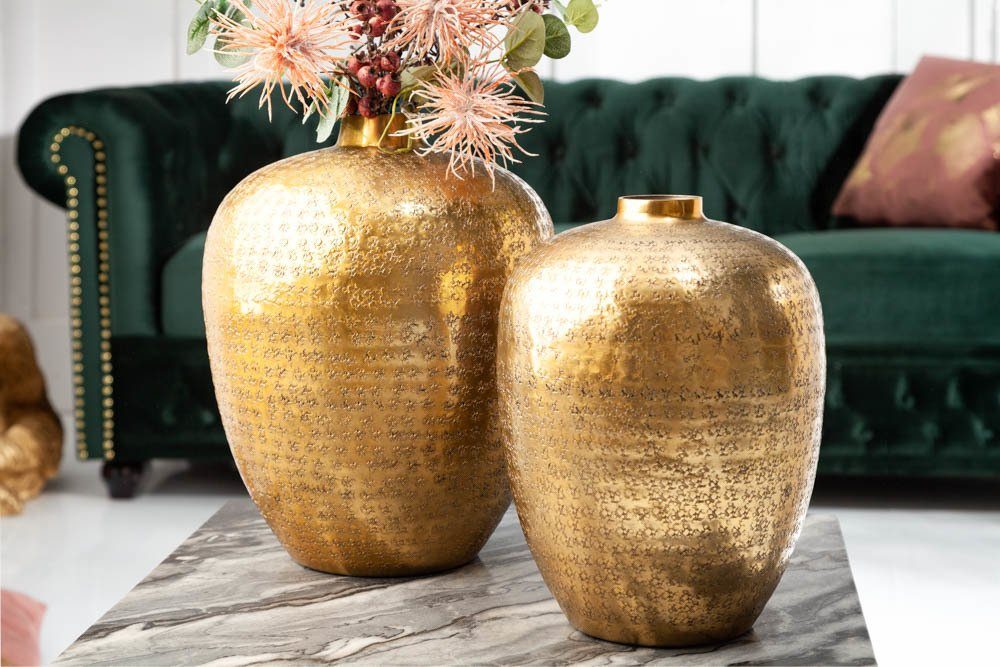 · · · Handarbeit Dekoration St), 33cm ORIENTAL (Set, Vase Wohnzimmer Dekovase gold 2 · Metall riess-ambiente