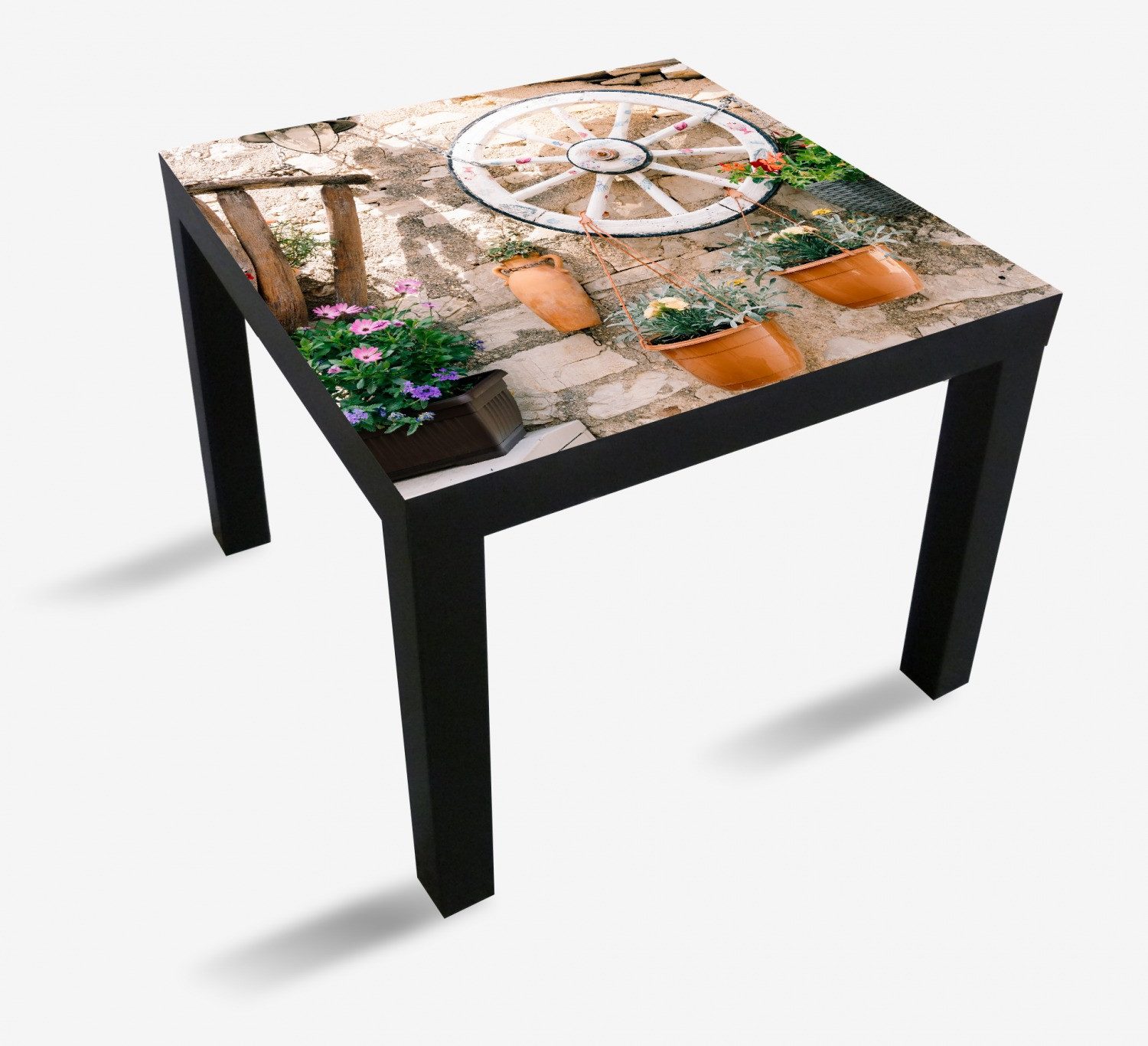 Wallario Möbelfolie Wagenrad an Natursteinwand