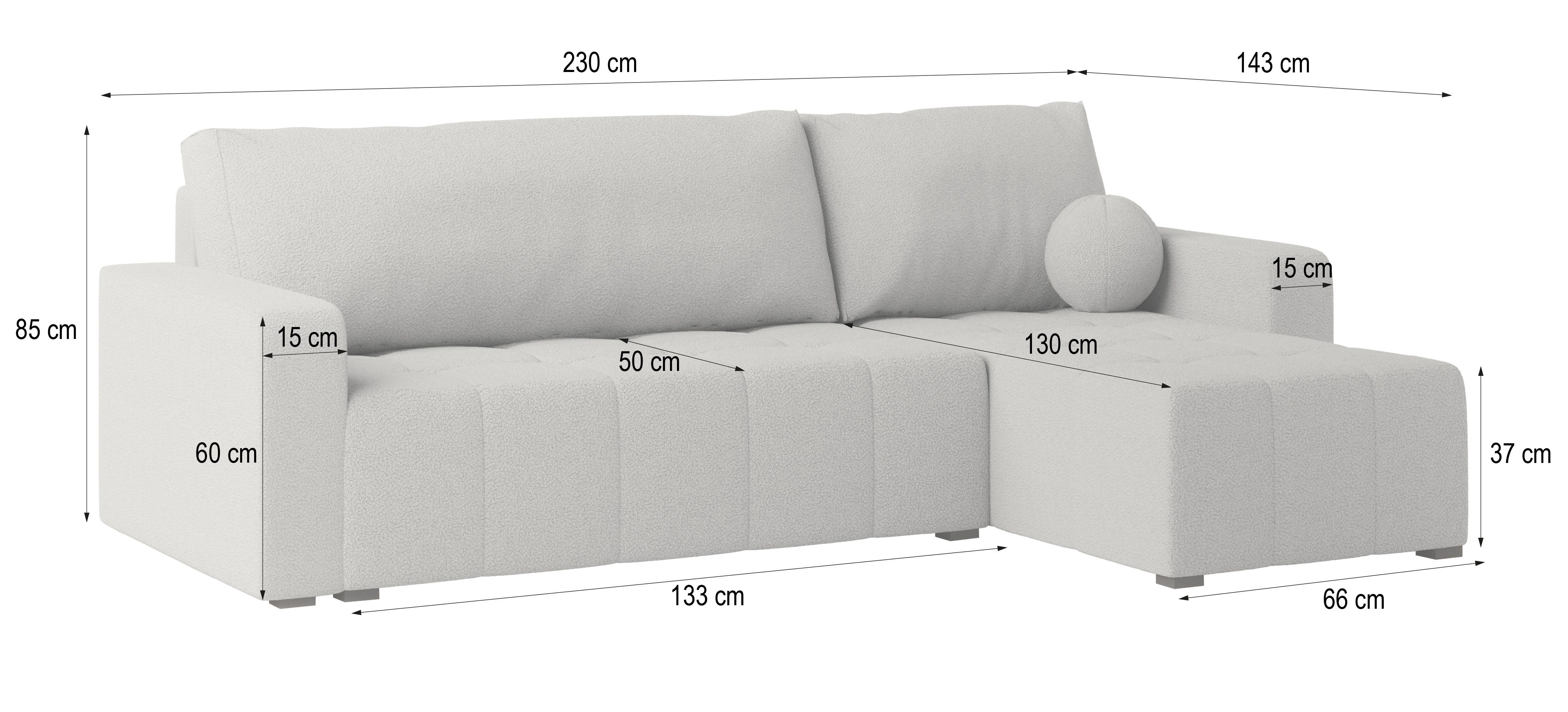 Masseno Ecksofa VOLIRA mit Schlaffunktion L-Form, Sofa mit Bettkasten