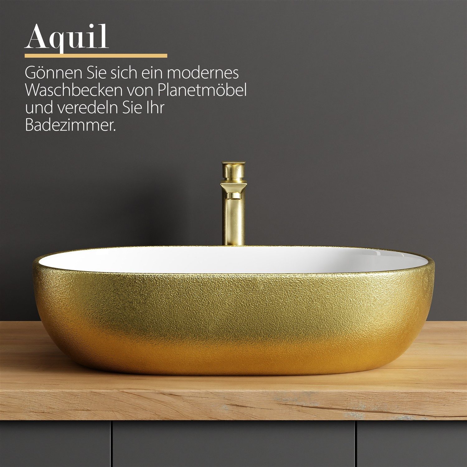 Planetmöbel Aufsatzwaschbecken Aquil Deluxe Badezimmer Waschbecken 60 cm oval für Waschtisch (Keramik Aufsatzwaschbecken für Bad, Gäste WC, 1-St., Waschschale 60 x 40 x 15 cm ohne Hahnloch und Überlauf), für Waschtische oder Waschplätze