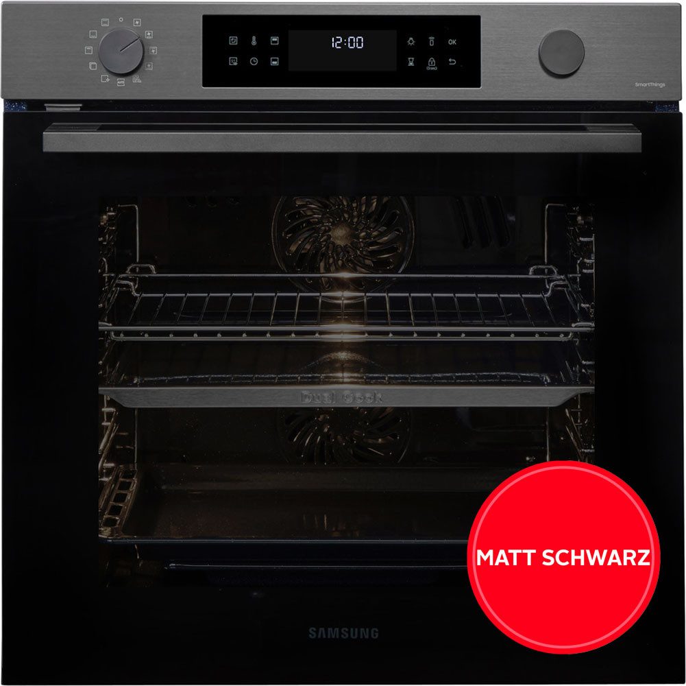 Samsung Pyrolyse Backofen Serie 4 NV7B44503DB, mit Teleskopauszug nachrüstbar, Pyrolyse-Selbstreinigung, Die matte Optik sorgt für ein elegantes und modernes Aussehen