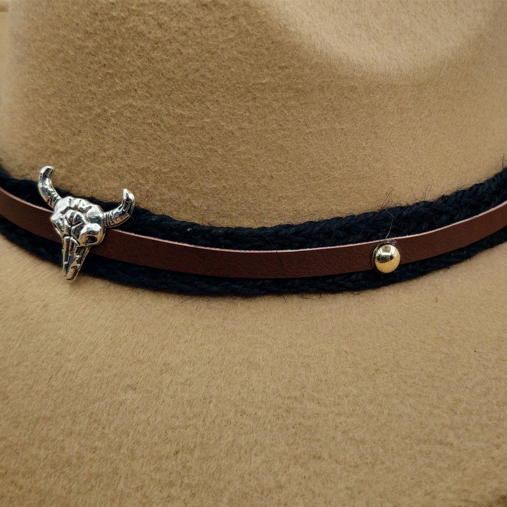 Western Cowboyhut Damen Herren - Filzhut Mit Verstellbarem Band, UV-Schutz, 56-58cm