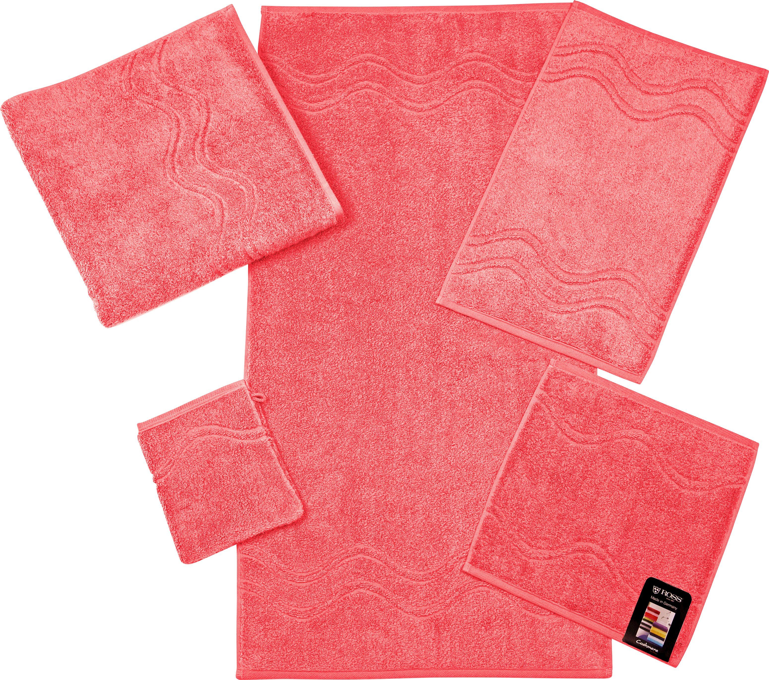 ROSS Waschhandschuh Cashmere feeling (6-tlg), mit Wellen-Bordüre flamingo