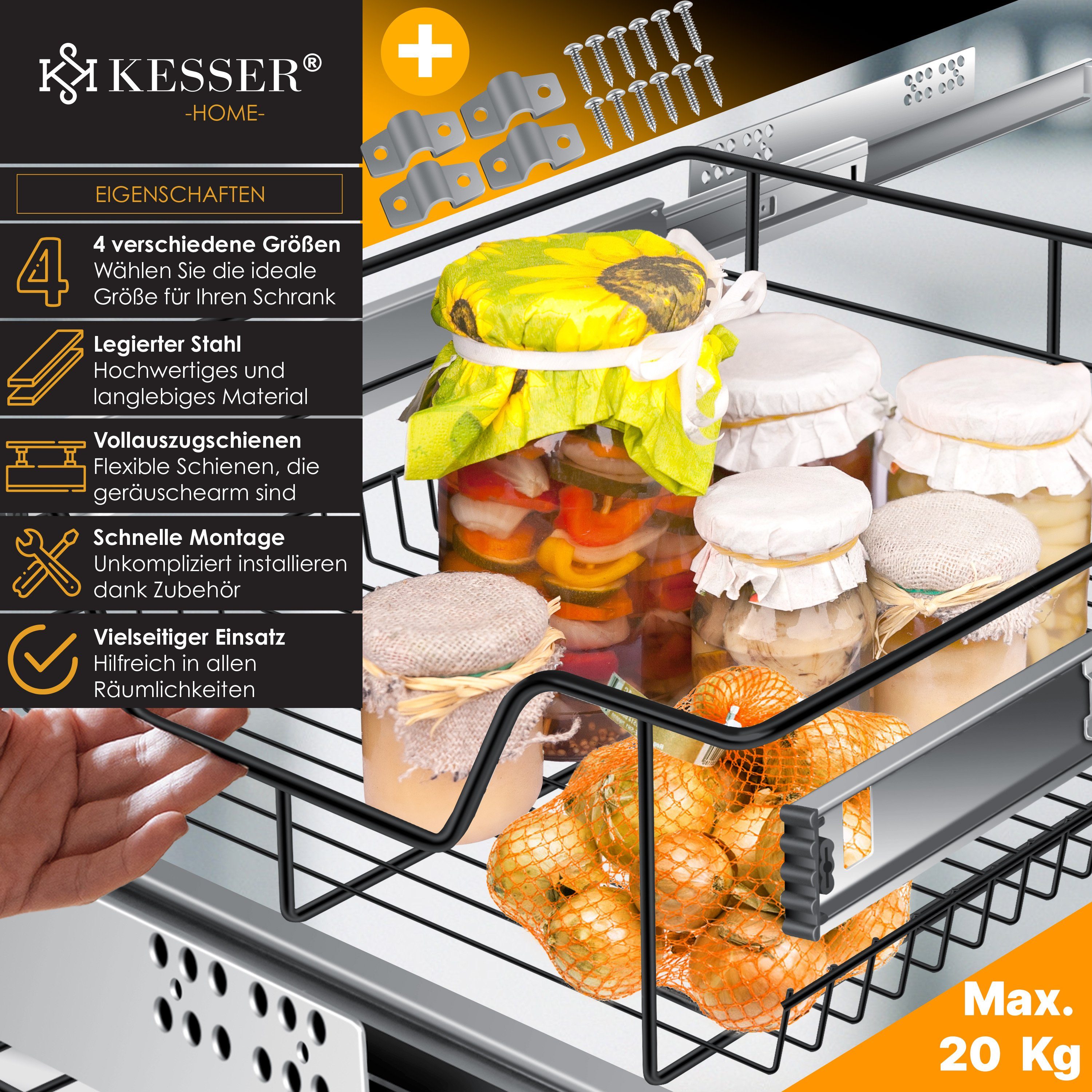 KESSER Schublade, Teleskopschublade Küchenschublade Küchenschrank