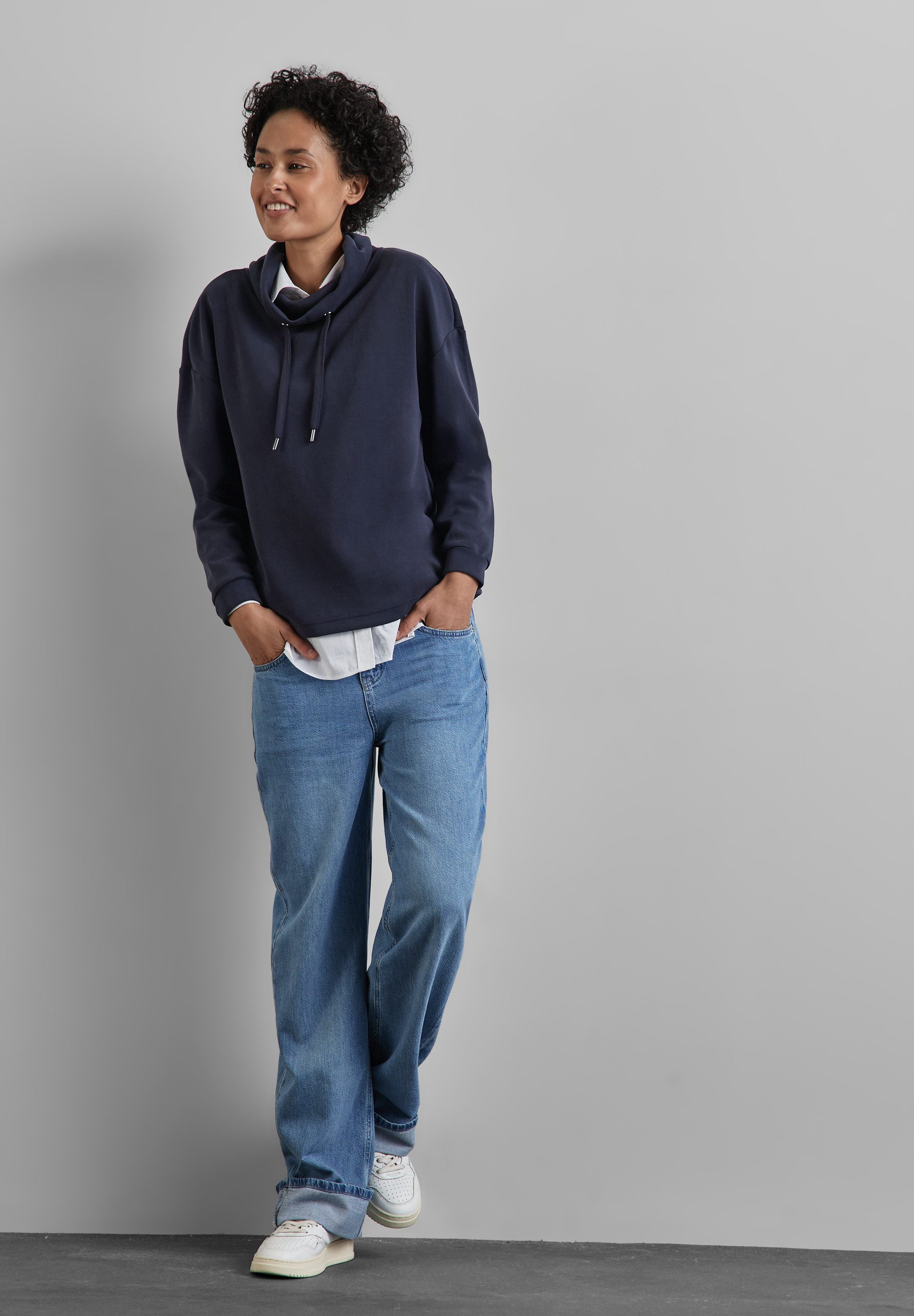 STREET ONE Langarmshirt mit Tunnelzugband am Kragen