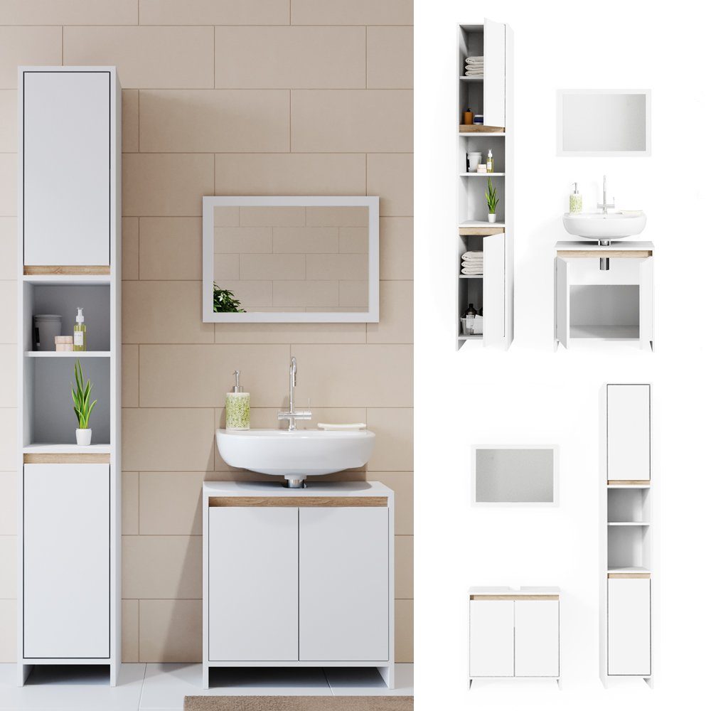 Vicco Badmöbel-Set Emma, Weiß/Sonoma, 3 Teile, günstig online kaufen