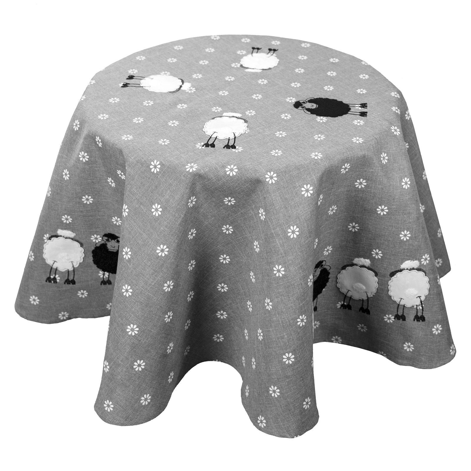 heimtexland Tischdecke Gobelin Tischdeko Osterdeko Tischset Deko Kissen (Stück 1-tlg, 1), Tischdecke rund 150 I Deko Applikation I Leinen-Optik I grau