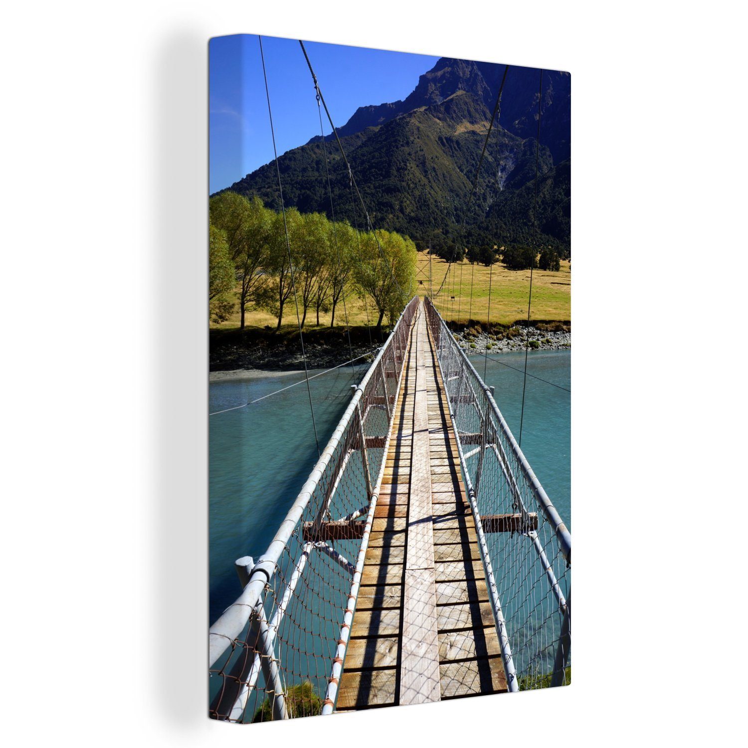 OneMillionCanvasses® Leinwandbild Brücke im Mount Aspiring National Park auf der Südinsel, (1 St), Leinwandbild fertig bespannt inkl. Zackenaufhänger, Gemälde, 20x30 cm