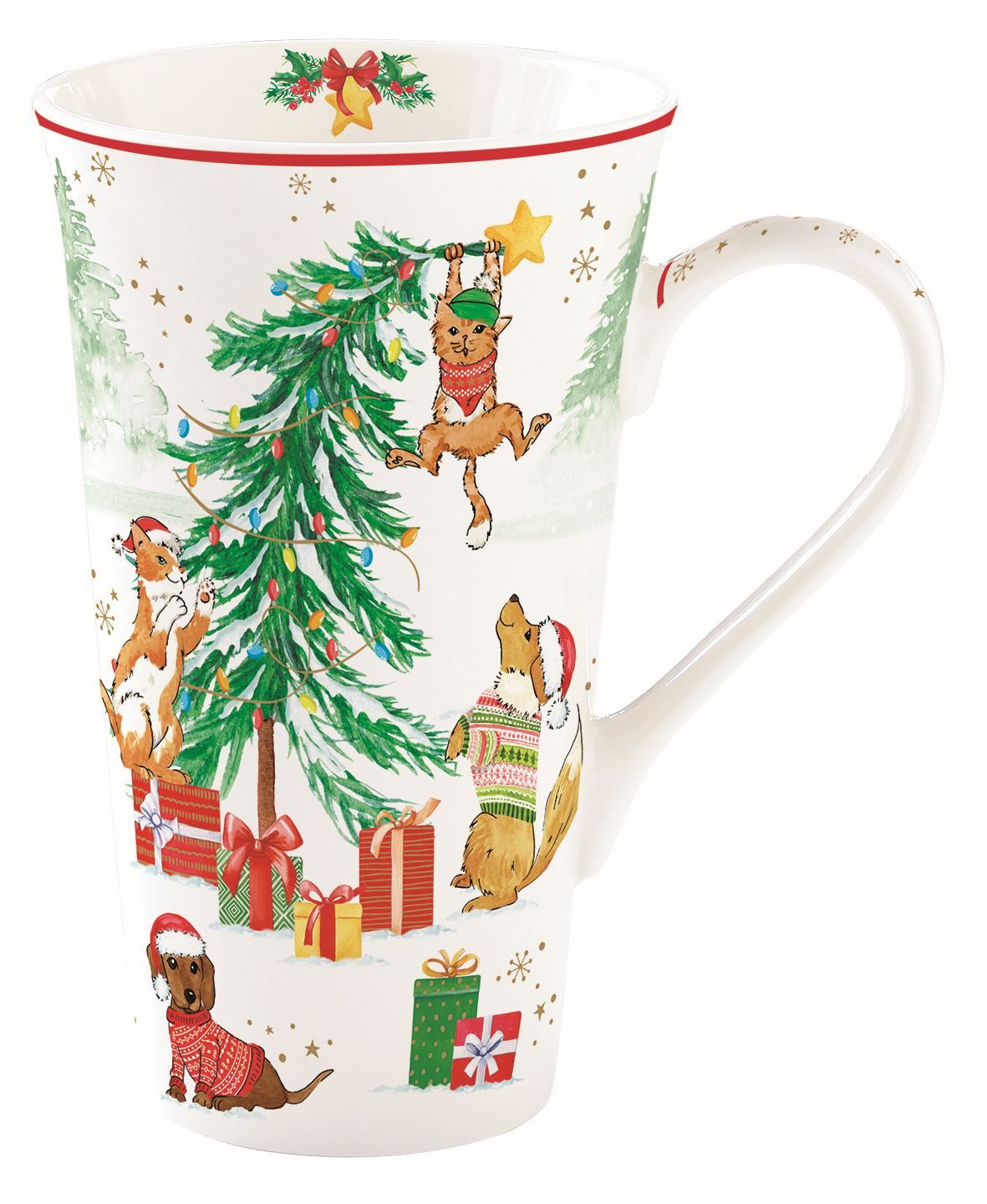 EasyLife Tasse Christmas Gang, Porzellan, Spülmaschinengeeignet, Weiß, Weihnachtstiere, H: 16.5cm