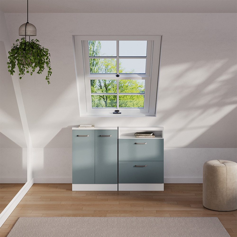 Vicco Kommode Rion, Blau-Grau/Weiß/Weiß, mit 2 Türen (1 St)
