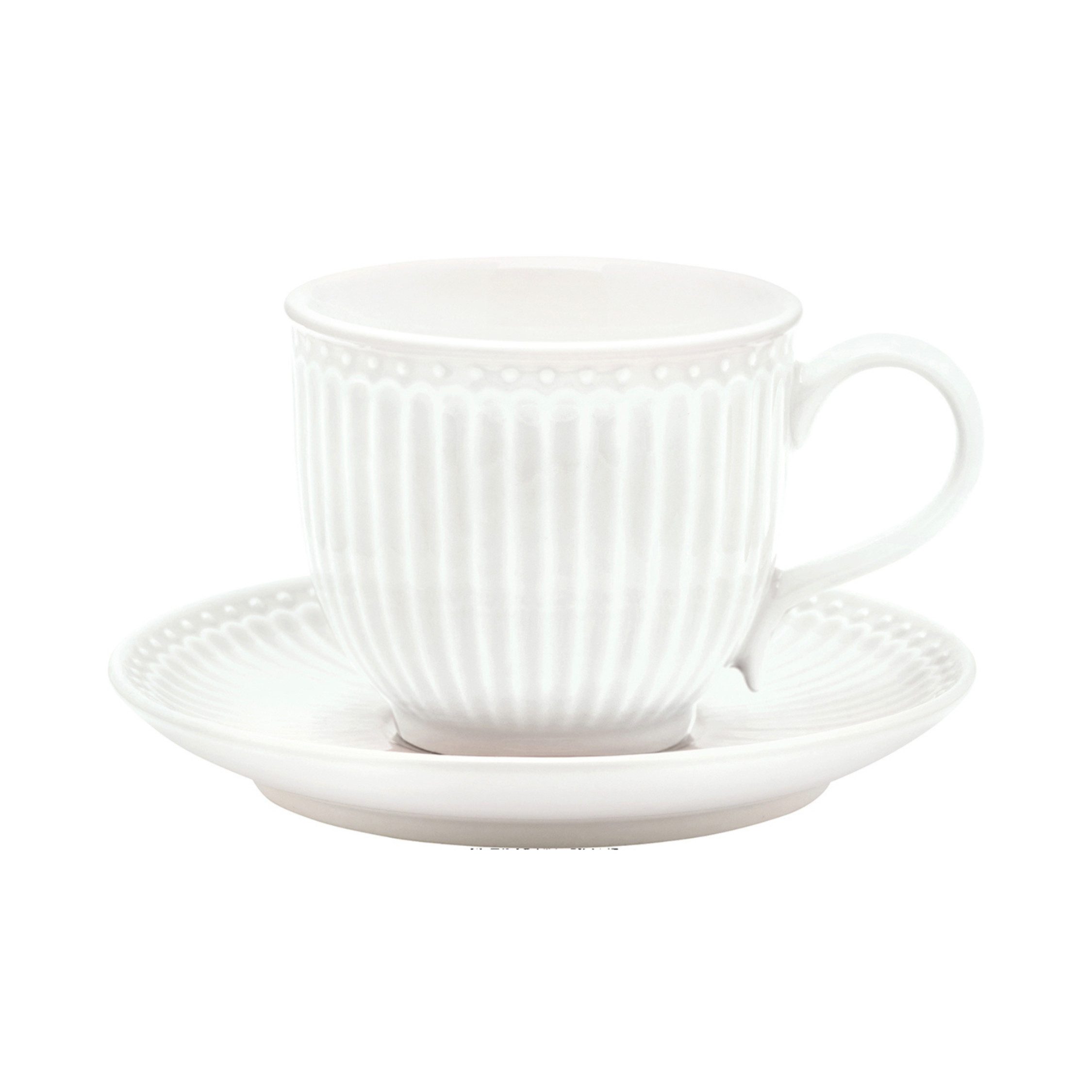 Greengate Tasse GreenGate Tasse mit Untertasse Alice Weiß