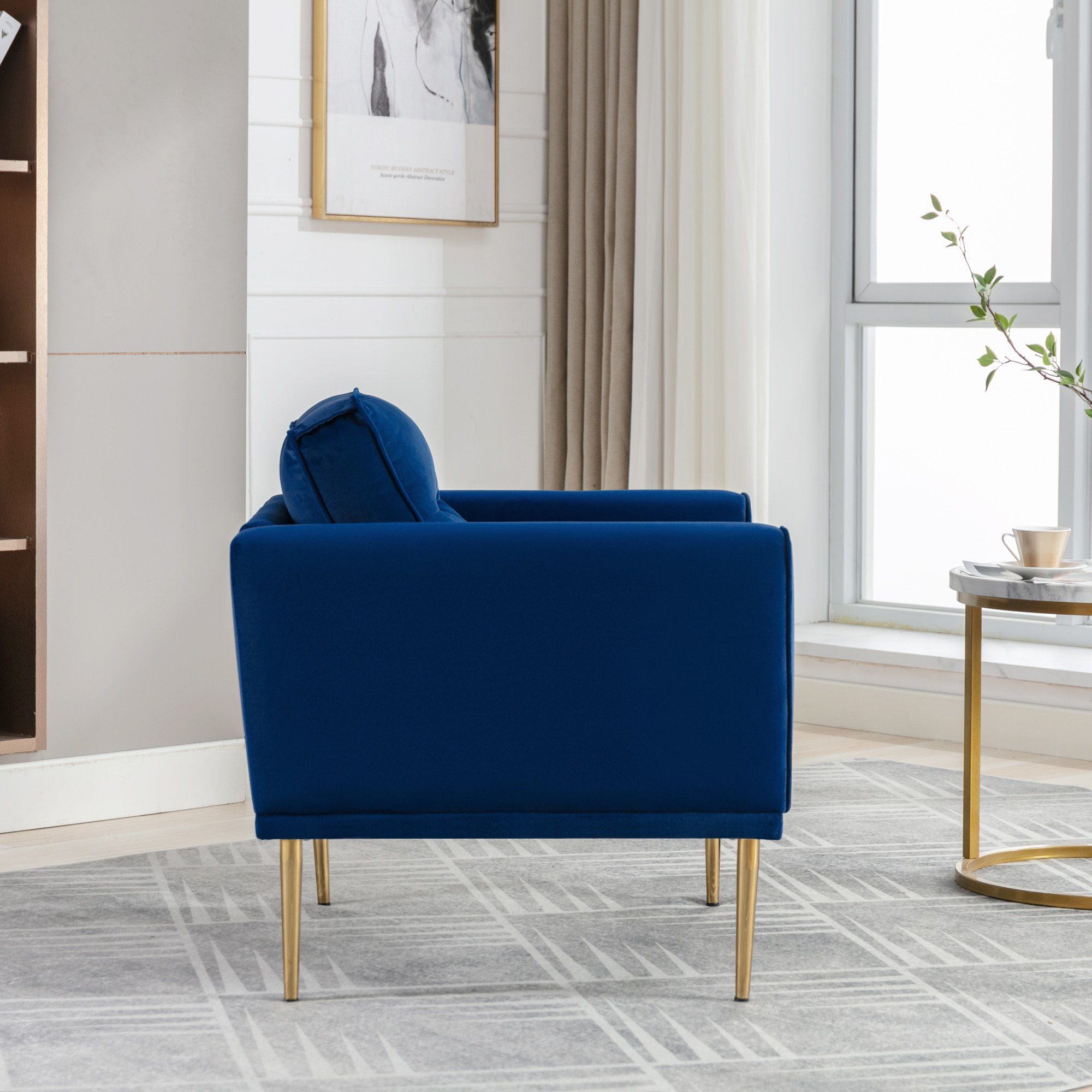 WISHDOR Sessel Relaxsessel, Relaxstuhl, Fernsehsessel, Samtstuhl (Sessel Sitzkissen), einfacher mit Polster Loungesessel, blau und lässiger moderner Sessel