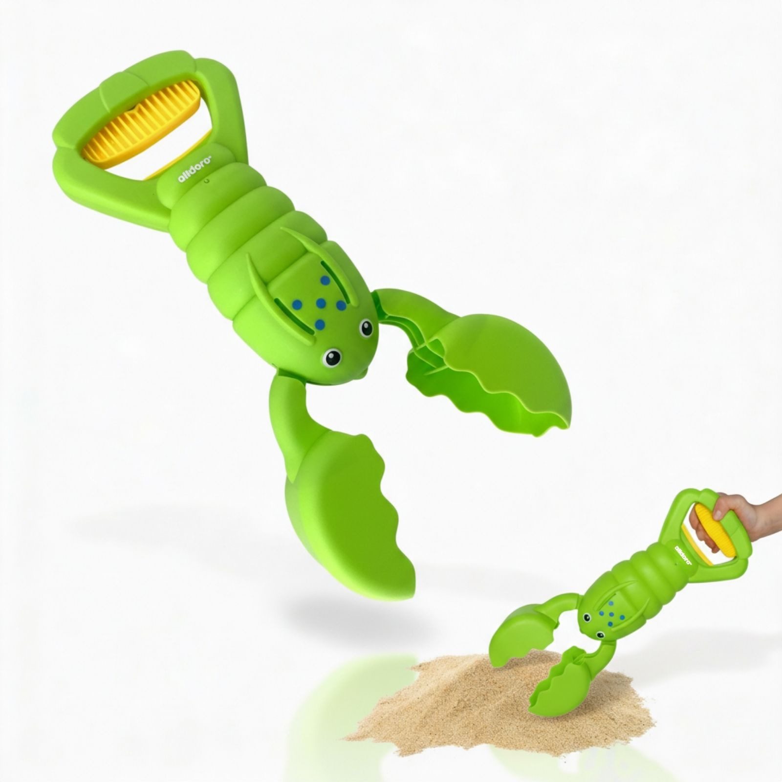 alldoro Sandform Sandgreifer Hummer grün, tierisches Sandspielzeug f. Kinder ab 3 Jahre, Kinder-Handbagger zum Buddeln und Spielen im Sandkasten & am Strand