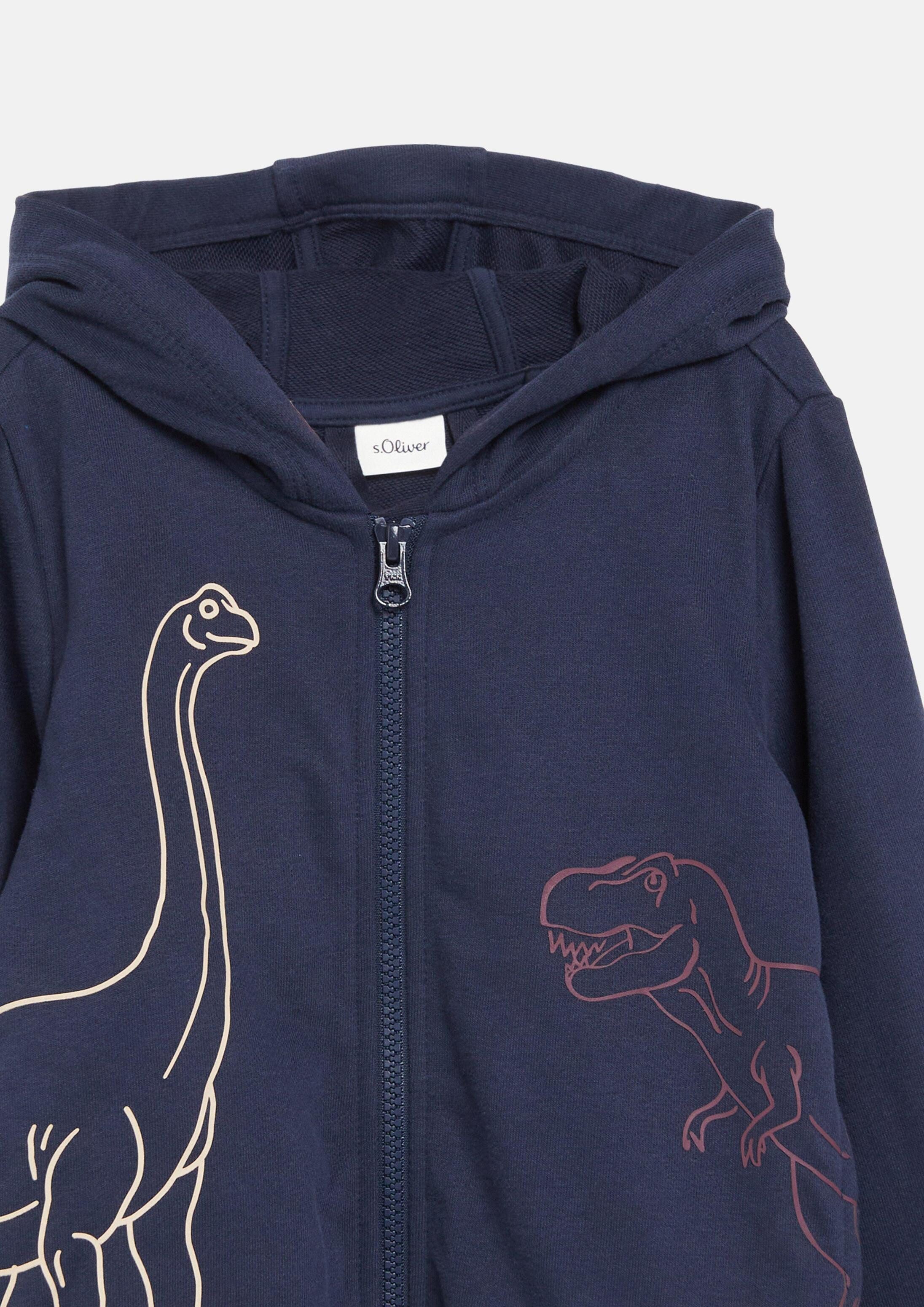 s.Oliver Sweatjacke Sweatshirt Jacke Sweatjacke mit Kapuze und umlaufendem Dino-Print – Bild 4 von 4