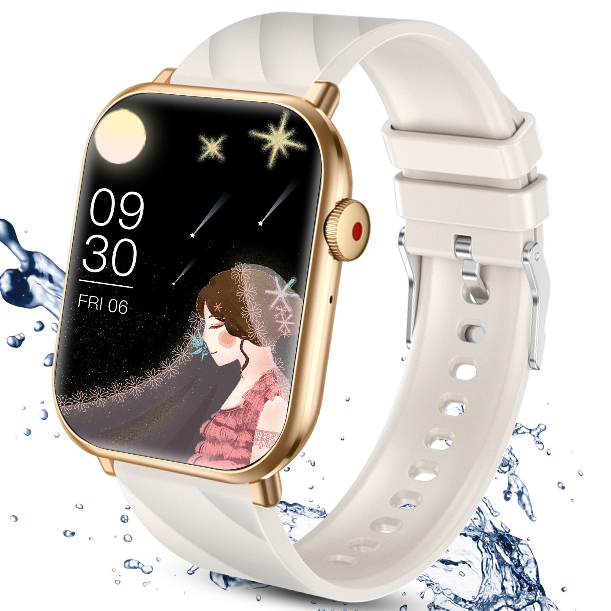 BEKOMIYA Smartwatch,Fitness Tracker Uhr für Damen Herren mit Telefonfunktion Smartwatch (5 cm/1,96" HD Voll Touchscreen Zoll) IP67 Wasserdicht Fitness Uhr, 4 Austauschbare Armbänder, Fitness Tracker mit Schrittzähler, Pulsmesser, Frauengesundheit,Schlaftracking, Kalorienverbrauch