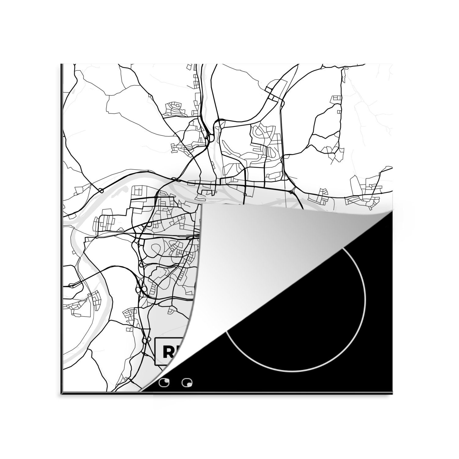 Herdblende-/Abdeckplatte 78x78 - Stadtplan, Karte Ceranfeldabdeckung, (1 Regenburg küche MuchoWow tlg), Vinyl, für cm, - Arbeitsplatte