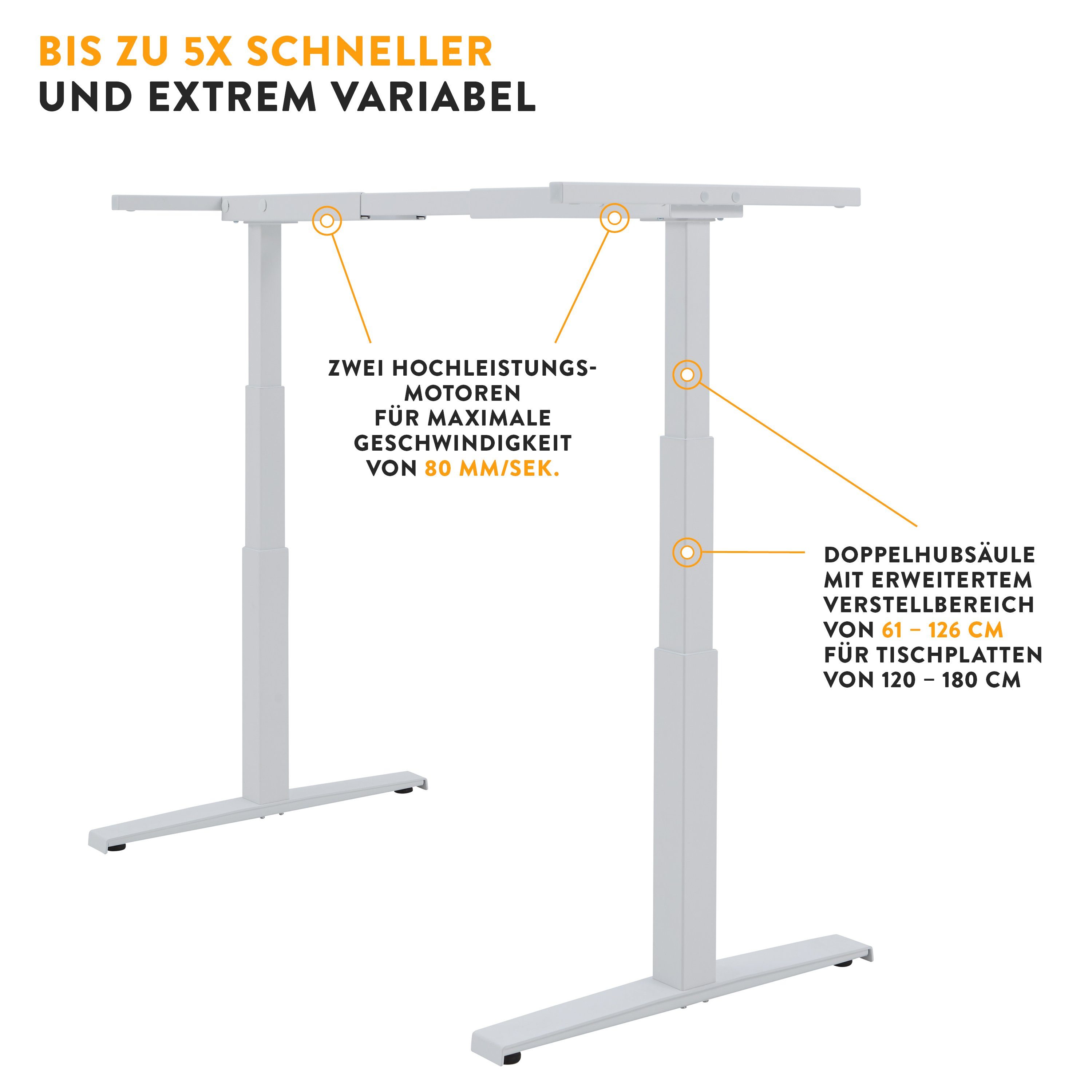 boho office® Schreibtisch Basic Line, Weiß höhenverstellbar 80 mm/Sek, Tischplatte Lichtgrau 120 x 80 cm
