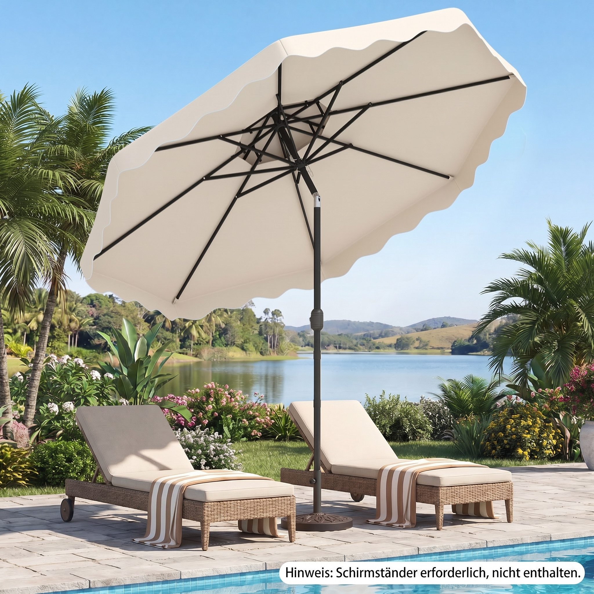 COSTWAY Sonnenschirm, LxB: 300x300 cm, Gartenschirm mit Doppeldach & Kurbel & Volant
