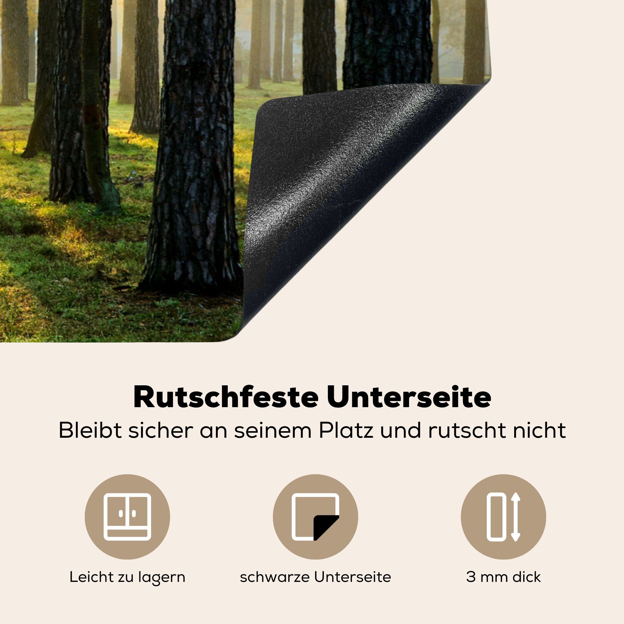 Herdblende-/Abdeckplatte Arbeitsplatte (1 - Vinyl, für - Wald 81x52 küche - - Landschaft Natur, Sonne tlg), Ceranfeldabdeckung, cm, Bäume MuchoWow Gras -