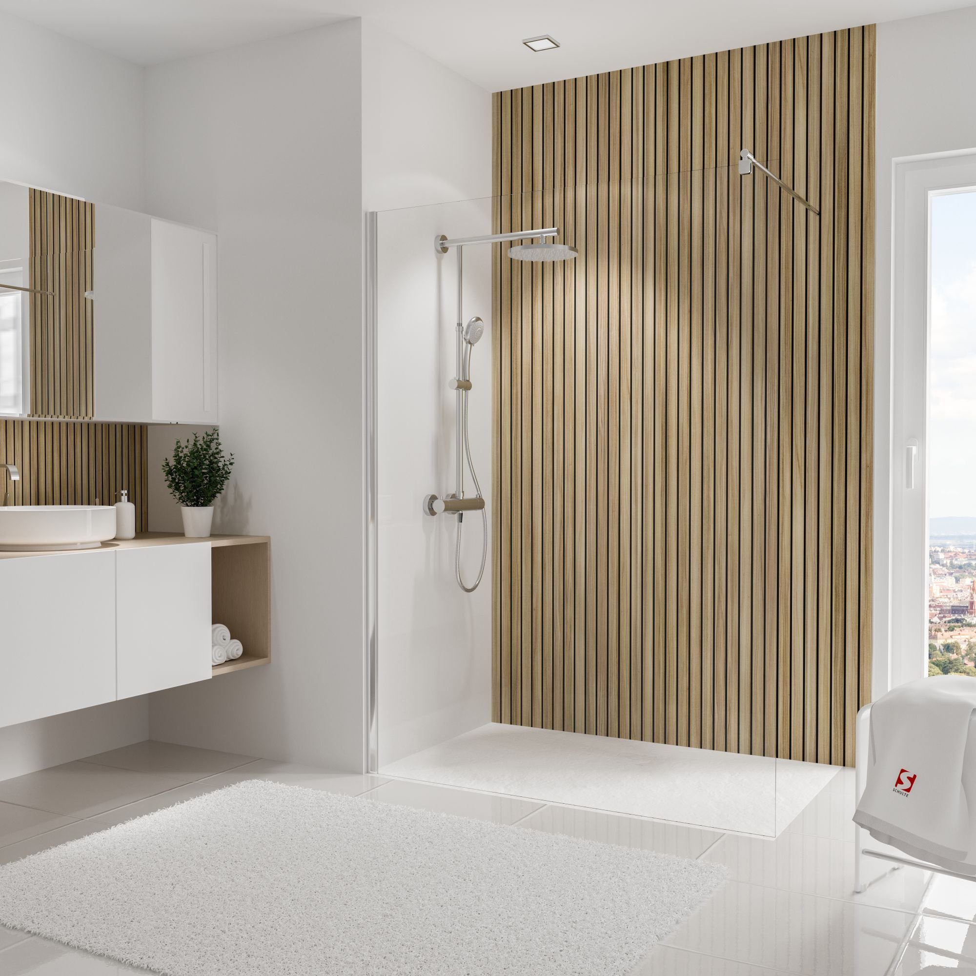 Schulte Badrückwand DecoDesign Dekor, (1-tlg), 150x255 cm, Lärche Japandi, Wandverkleidung, Duschrückwand