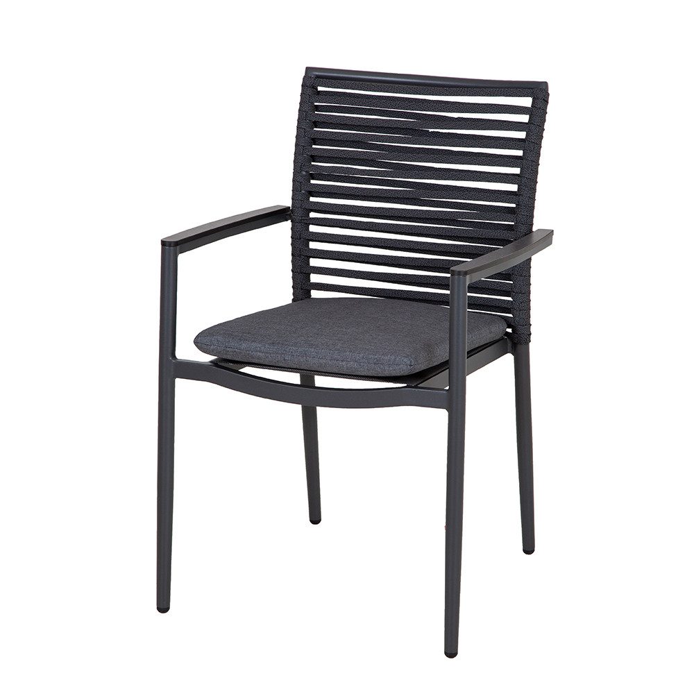 acamp Gartenstuhl 4er Set Stapelsessel Aluminium mit Sitzkissen stapelbar (ergonomische Rückenlehne mit Polyesterschnüren und Polster), pulverbeschichtetes Aluminiumgestell mit HPL Armlehnen