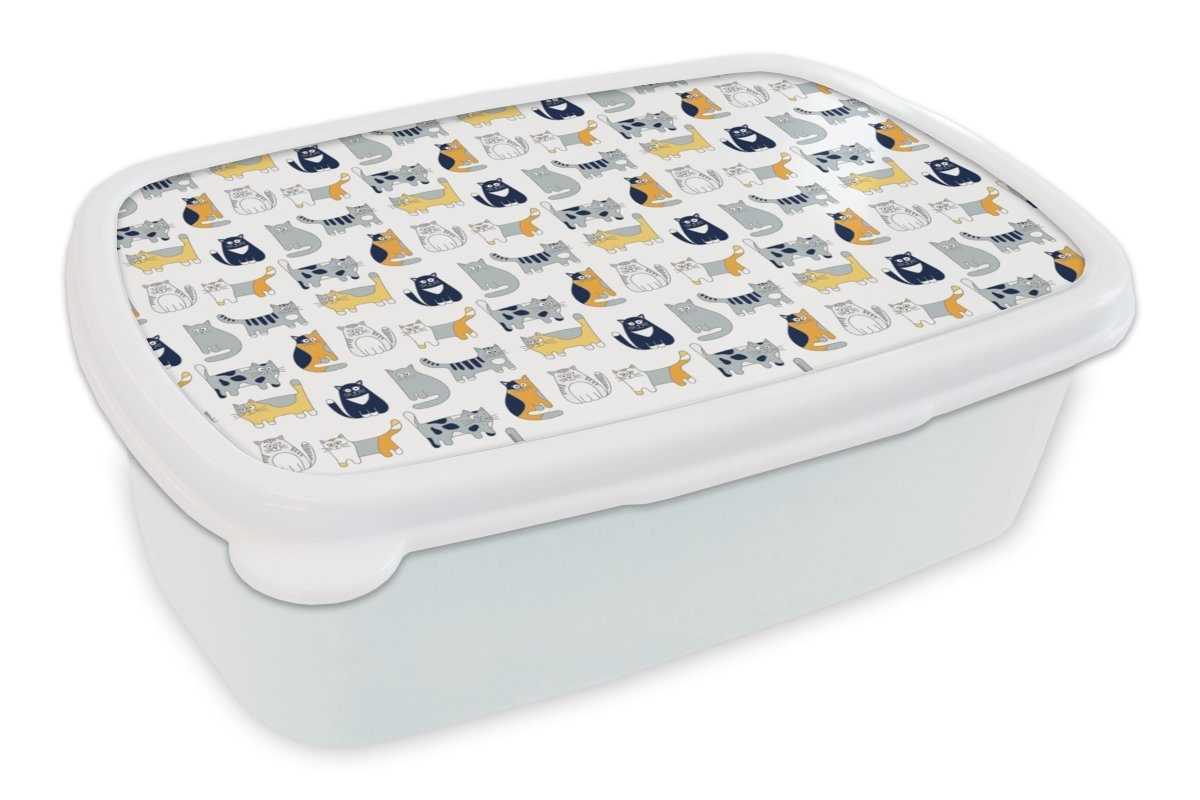 MuchoWow Lunchbox Muster - Katze - Kater - Jungen - Mädchen - Kinder - Kind, Kunststoff, (2-tlg), Brotbox für Kinder und Erwachsene, Brotdose, für Jungs und Mädchen weiß