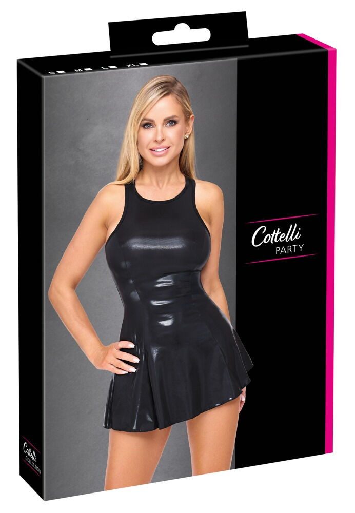 Cottelli PARTY Minikleid Mini-Kleid im glänzenden Wetlook schwarz (1-tlg) Ausgestelltes, schwingendes Röckchen – Bild 5 von 5