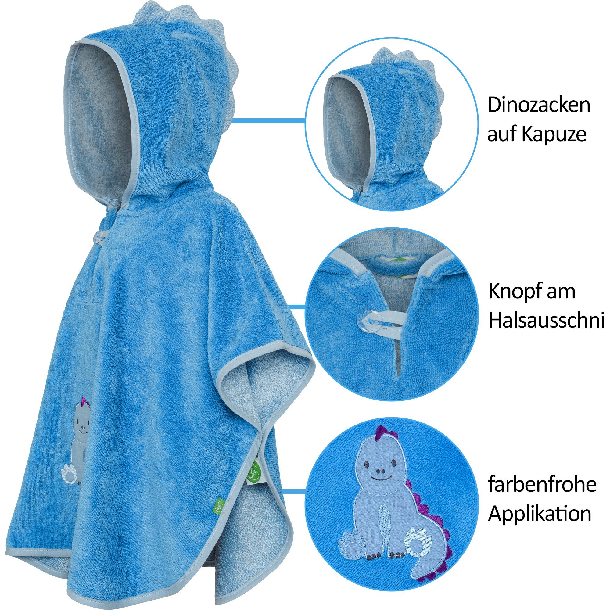 Dino, Badeponcho mit am Smithy Baumwoll-Mischung, Baby Armloch 55x70, Druckknöpfen