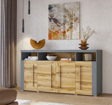 Helvetia Sideboard Roger,Breite 182cm, stilvolle Schrank mit 4 Türen, Kommode mit viel Stauraum, Einlegeböden verstellbar